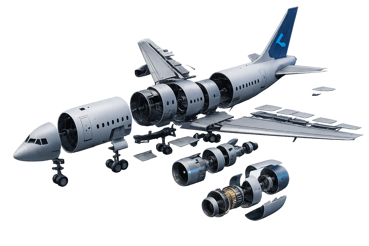 Exploded aircraft assembly